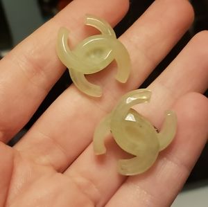 Chanel Silver Gold Tone Hardware And Plastic CC Logo Clip On Earrings